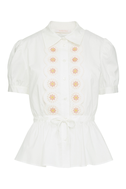 Poplin Shirt With Broderie Anglaise